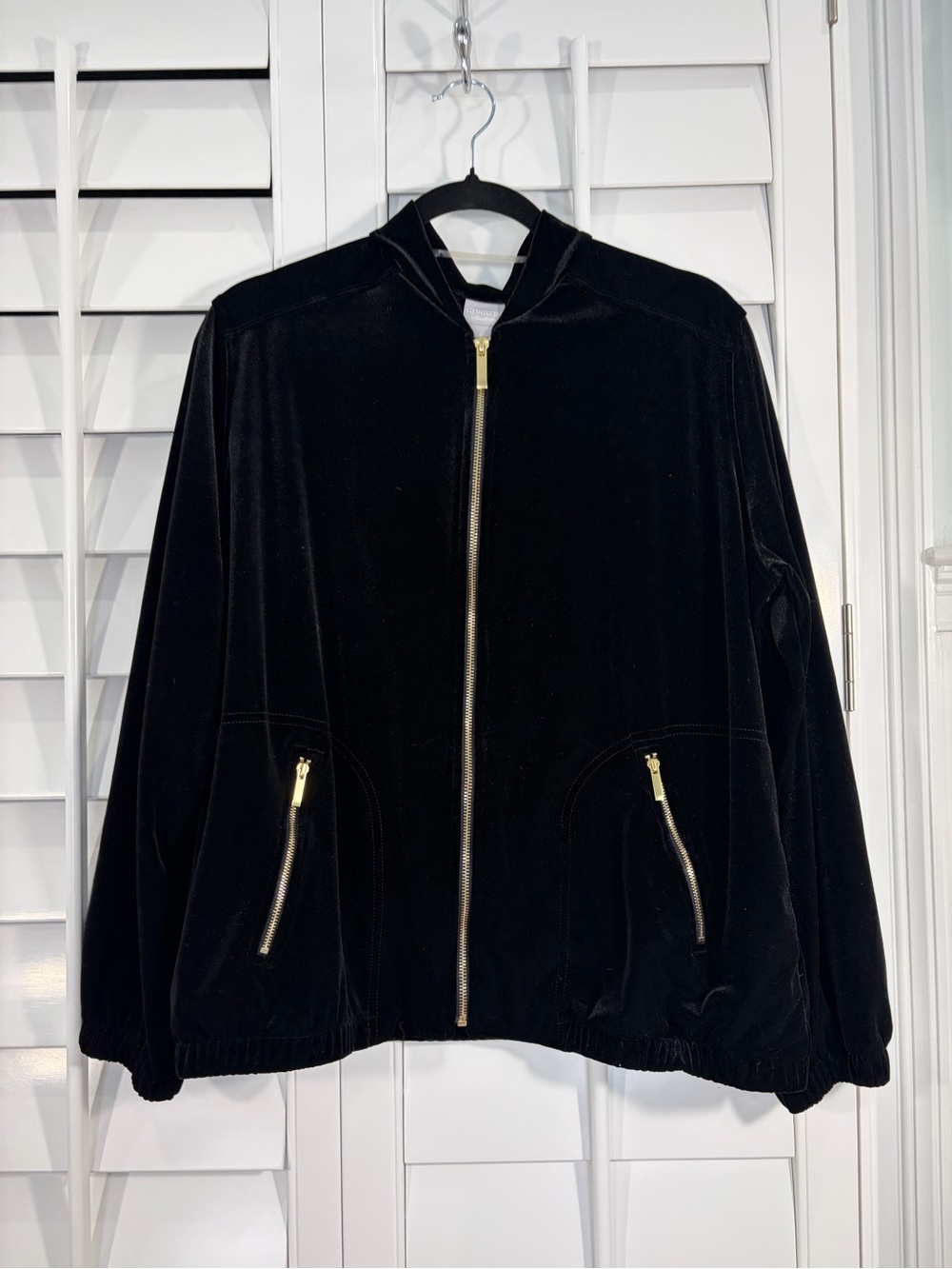 Chico's Black Velvet Jacket with Gold Zippers (2)